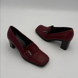 Vintage White Mt Women's Red Leather Heeled moccasin shoe 6M casual office Y2K